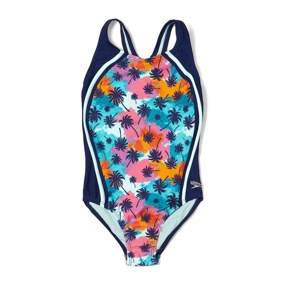 Speedo Girl's Swimsuit One Piece Thick Strap Racer Back Printed - Picture 1 of 1